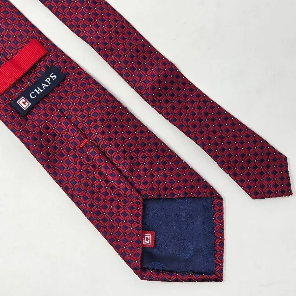 CHAPS RALPH LAUREN SILK TIE RED BLUE GEOMETRIC LUXURY SATIN 3.5